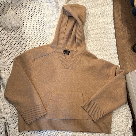 MAXIMO DUTTI 100 %WOOL  WOMENS MEDIUM KANGAROO POCKETS Cozy Tan Knit Hoodie - Picture 1 of 10